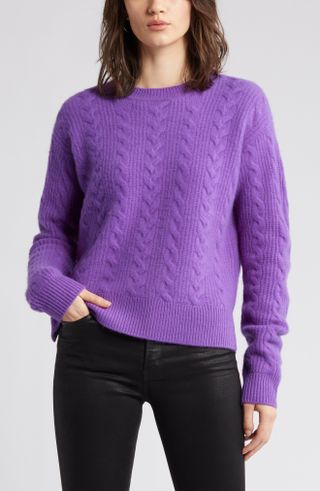 Nordstrom Signature + Cable Knit Cashmere Crewneck Sweater