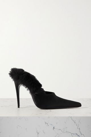 Magda Butrym + Faux Fur-Lined Satin Mules