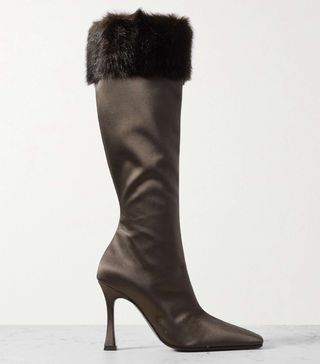 Magda Butrym + Faux Fur-Trimmed Satin Knee Boots