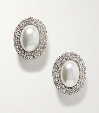 Alessandra Rich + Silver-Tone, Crystal and Faux Pearl Clip Earrings