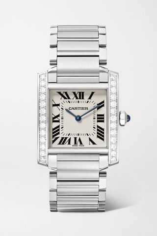 Cartier + Tank Française 25.05mm Medium Stainless Steel and Diamond Watch