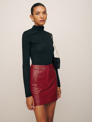 Reformation + Veda Dover Leather Mid Rise Mini Skirt