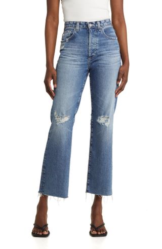 Ag + Kinsley Ripped High Waist Ankle Flare Jeans