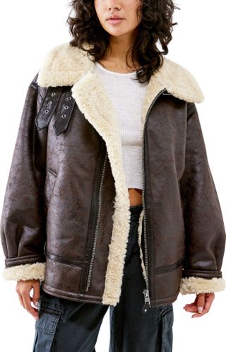 Bdg Urban Outfitters + Faux Leather Longline Aviator Jacket