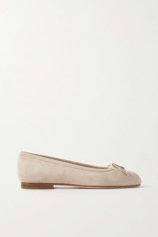 Manolo Blahnik + Veralli Bow-Detailed Suede Ballet Flats