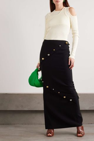 A.W.A.K.E. Mode + Octopus Button-Embellished Ribbed Wool-Blend Maxi Skirt