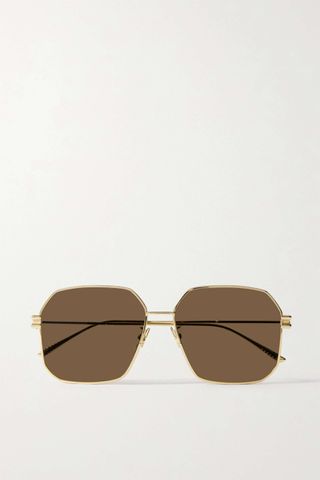Bottega Veneta Eyewear + Hexagon-Frame Gold-Tone Sunglasses