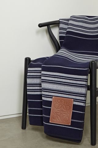 Loewe + Leather-Trimmed Striped Wool, Cashmere and Silk-Blend Blanket