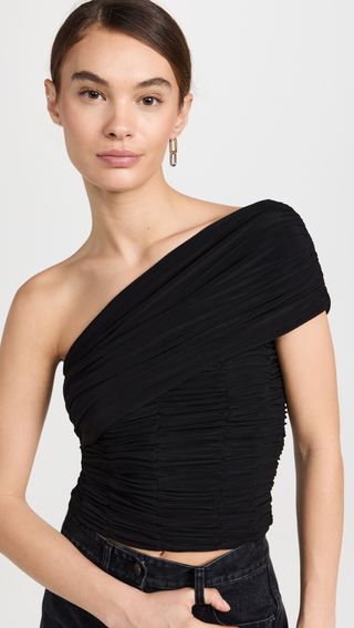 Tibi + Drapey Jersey Ruched Strapless Top