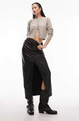 Topshop + Faux Leather Maxi Skirt
