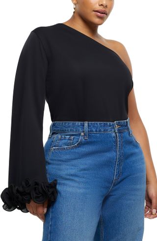 River Island + Corsage Single Sleeve One-Shoulder Top