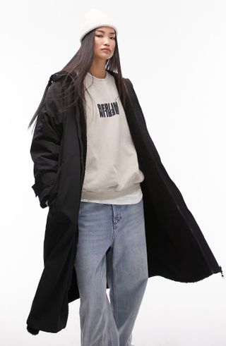 Topshop + Longline Hooded Coat