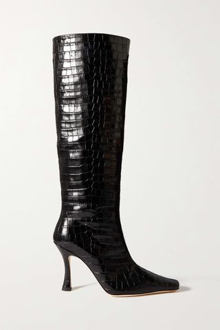 Staud + Cami Croc-Effect Leather Knee Boots