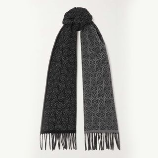 Loewe + Reversible Leather-Trimmed Jacquard-Knit Cashmere Scarf