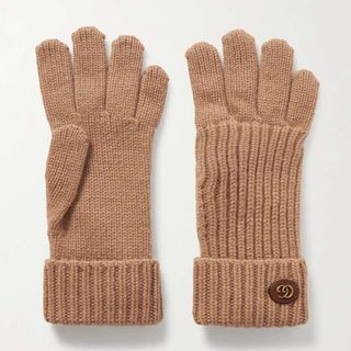 Gucci + Embellished Leather-Trimmed Wool and Cashmere-Blend Gloves