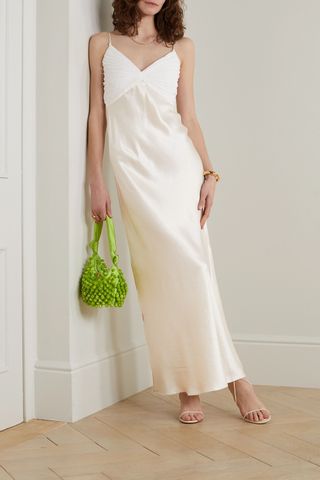 Frame + Pleated Georgette and Satin Maxi Dress
