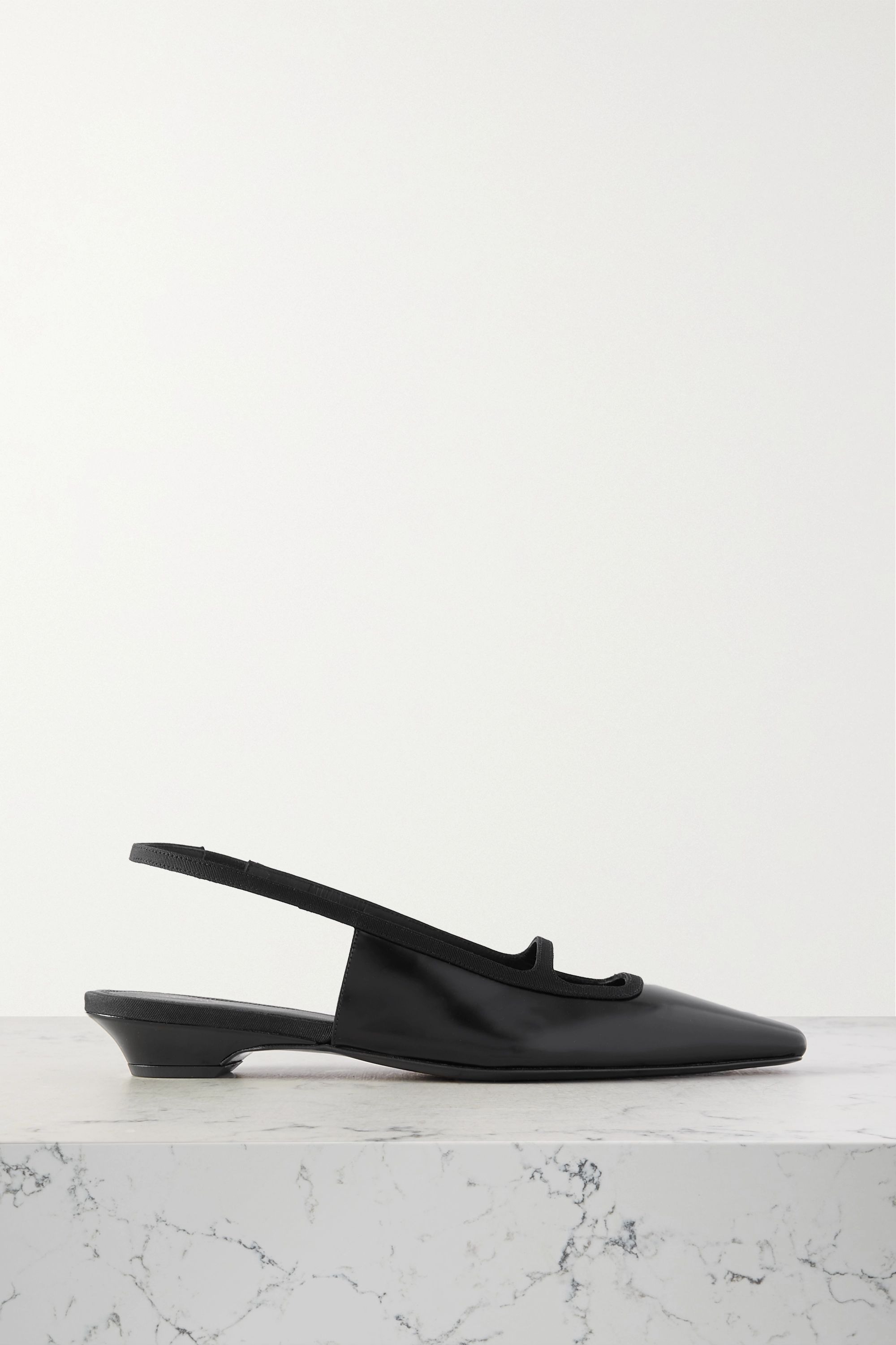Neous + Sabik Grosgrain-Trimmed Glossed-Leather Slingback Pumps