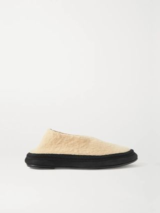 The Row + Fairy Grosgrain and Suede-Trimmed Cashmere Slippers