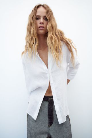 Zara + Aysmmetric Hem Linen Shirt