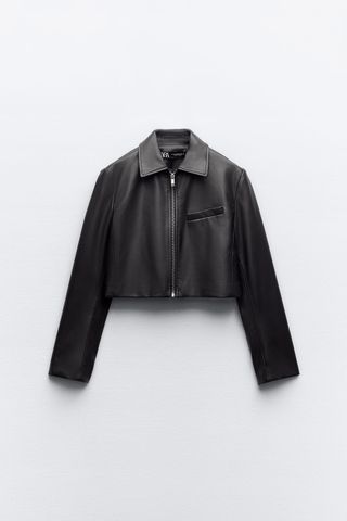 Zara + Faux Leather Cropped Jacket