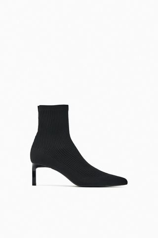 Zara + Ribbed Mid Height Heeled Ankle Boot