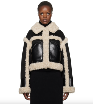 Stand Studio + Black & Off-White Edith Faux-Shearling Jacket