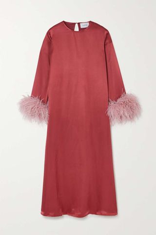 Sleeper + + Net Sustain Suzi Feather-Trimmed Maxi Dress