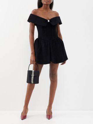 SHUSHU/TONG + Off-The-Shoulder Corset Velvet Mini Dress