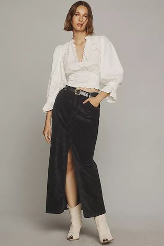 Pilcro + The Madi Front-Slit Corduroy Skirt