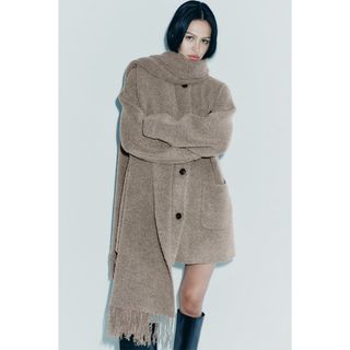 Zara + Short Knit Coat With Scarf