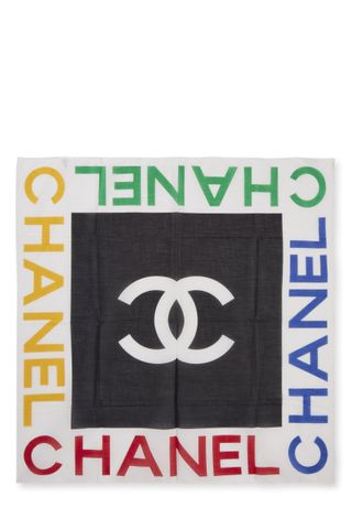 Chanel, What Goes Around Comes Around + Pre-Loved White & Multicolored Cotton 'CC' Scarf, Multi