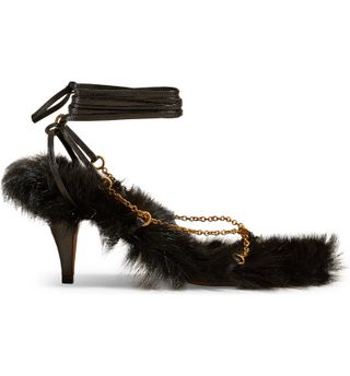 Khaite + Marion Strappy Chain Detail Genuine Shearling Sandal