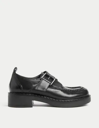 M&S Collection + Leather Buckle Block Heel Brogues