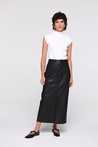 ALIGNE + Greta Leather Midi Skirt in Black