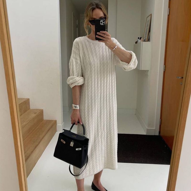 navy blue dress for baby girl Cable Knit Pearl Embellished Sweater Dress main image 0