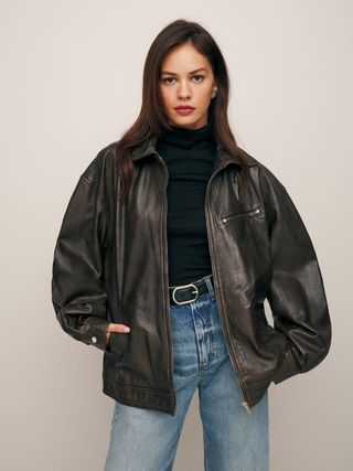 Reformation + Veda Marco Leather Oversized Bomber
