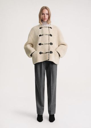 Toteme + Teddy Shearling Clasp Jacket in Off-White