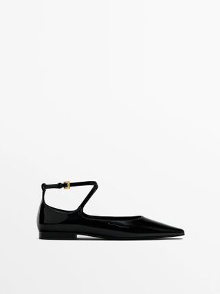 Massimo Dutti + Leather Ballet Flats With Buckled Strap