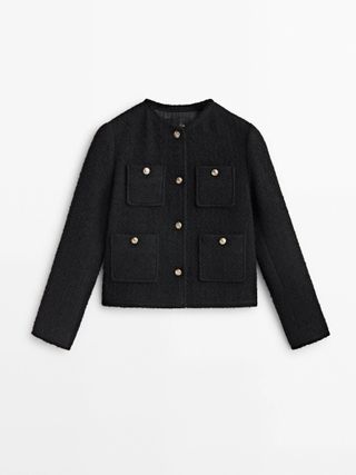 Massimo + Textured Cropped Jacket With Four Pockets