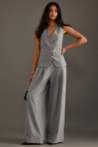 Maeve + The Avery Pleated Wide-Leg Trousers by Maeve: Pinstripe Edition