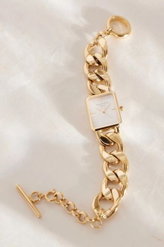 Rosefield + Octagon Gold-Plated Chain Wrist Watch