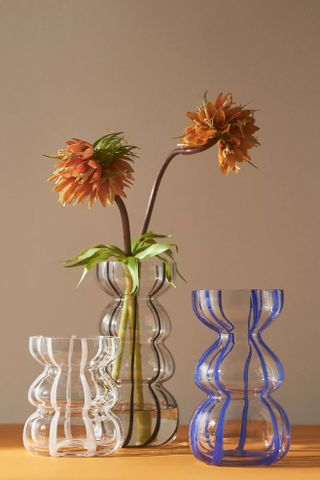 Anthropologie + Striped Clear Glass Vase