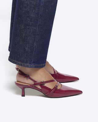 River Island + Strappy Heeled Sling Back Court Shoes in Red