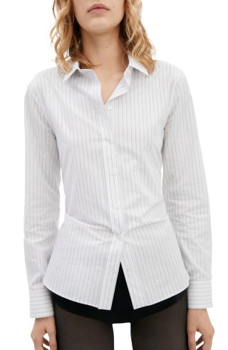 Mango + Slim Fit Stripe Stretch Cotton Button-Up Shirt