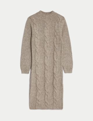 Marks & Spencer + Cable Knit Midi Dress With Wool