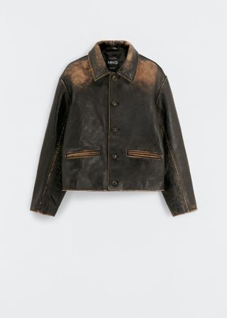 Mango + Leather Jacket With Worn Effect