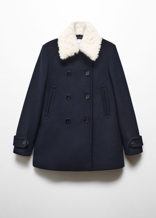 Mango + Faux Fur Collar Double-Breasted Coat