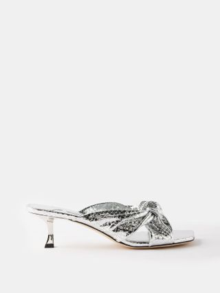 Jimmy Choo + Avenue 50 Knotted Metallic-Leather Mules