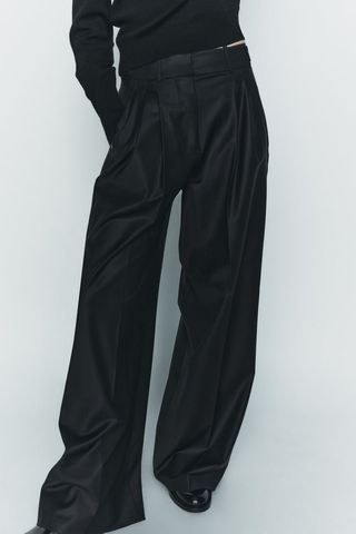 Zara + ZW Collection Wool Blend Minimalist Pleated Pants