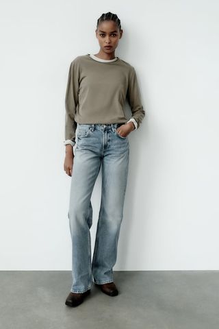 Zara + Full Length TRF Mid Rise Wide Leg Jeans
